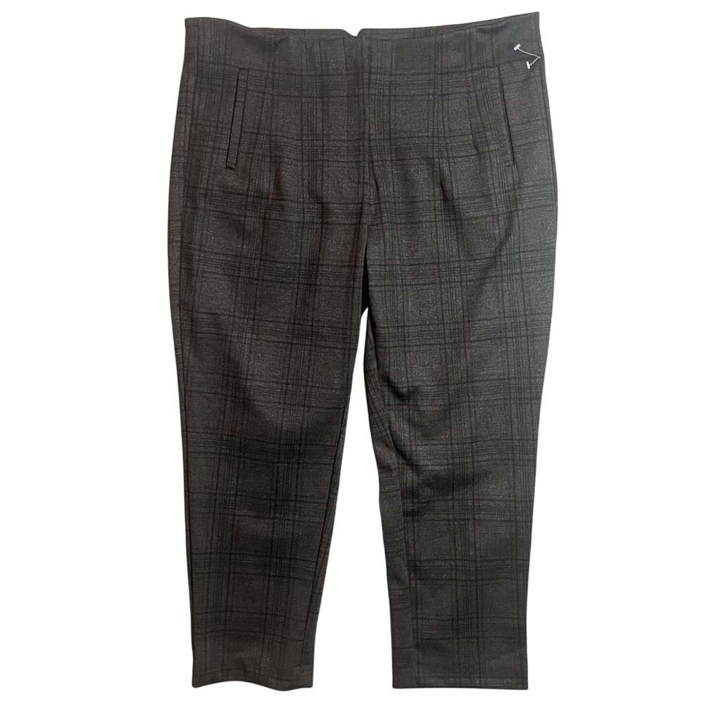 Zac & Rachel Women's Pants XL Gray Plaid Pull On Tapered Leg Stretch Career